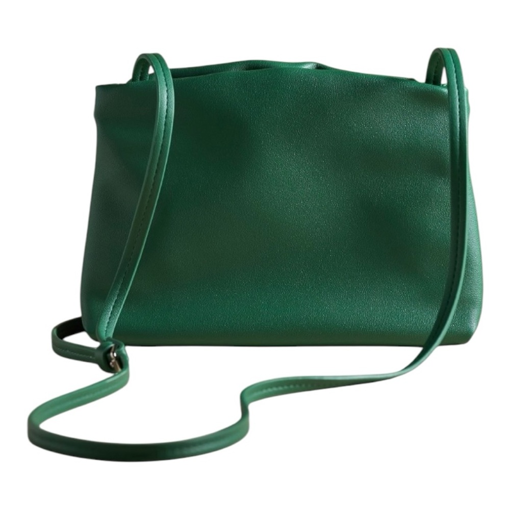 Anthropologie Cinched Faux-Leather Clutch- Green- NWT